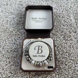 Bella Perlina Bracelet Silver Charm Beaded Laugh Dream Live Womens 8" Jewelry